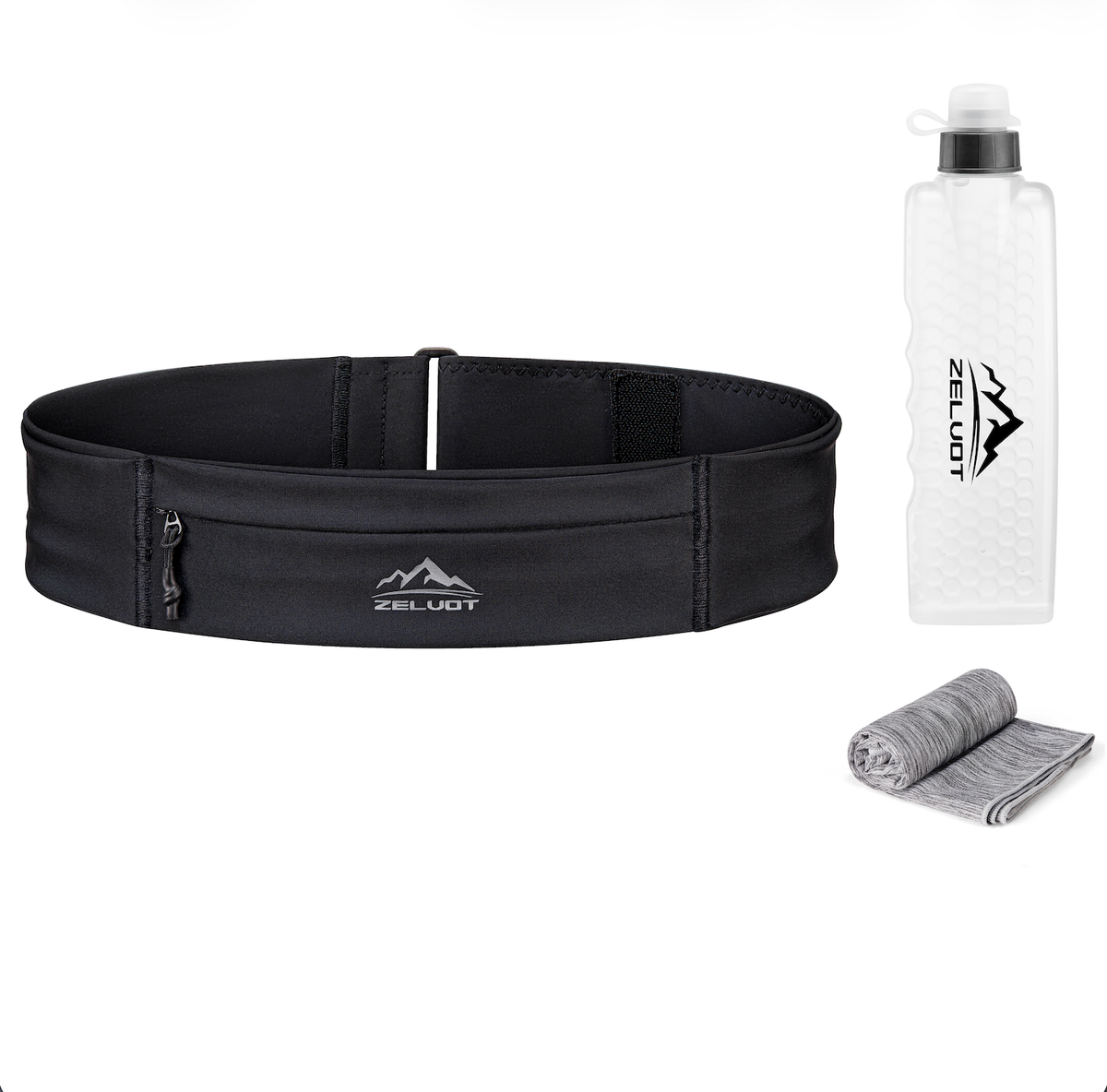 Zelvot | 3-in-1 Running Fanny Pack: 355ml Bottle, Phone Holder, Gym Towel – Waterproof Adjustable Belt