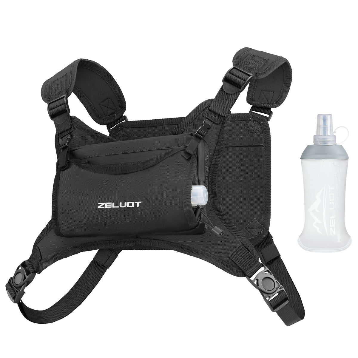 Zelvot | Lightweight 500ml Hydration Vest | Adjustable Chest Pack with 4 Pockets